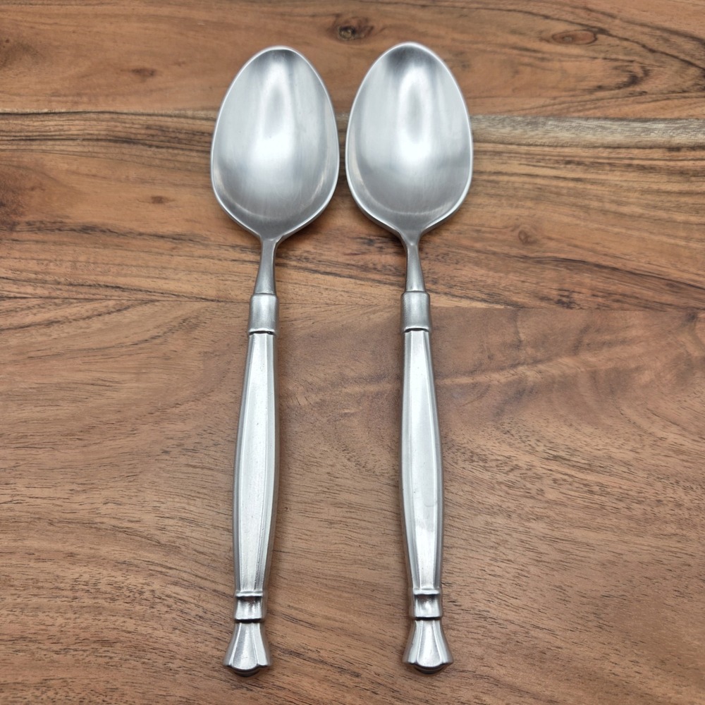 Set Of 2 Vintage Oneida Cube ACT II Serving Spoons Satin Stainless Steel 8.5"